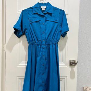 Vintage Bright Blue Button Down Dress